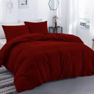 Pride Beddings 500 TC Egyptian Cotton Queen 90''x90'' Size 3 Piece Duvet Cover Set Hidden Zipper Closer & Corner Ties - Burgundy