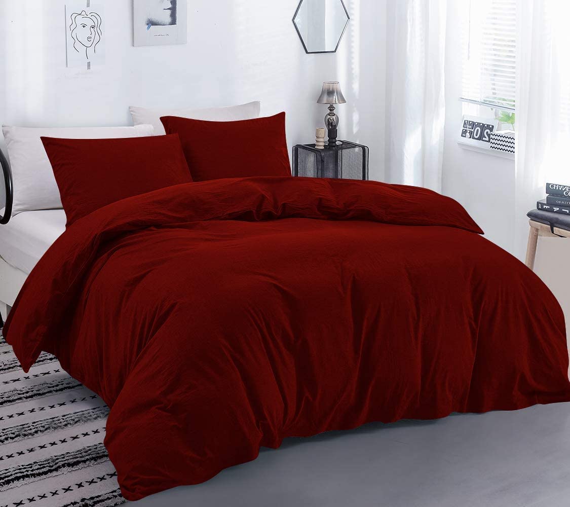 Pride Beddings 500 TC Egyptian Cotton Queen 90''x90'' Size 3 Piece Duvet Cover Set Hidden Zipper Closer & Corner Ties - Burgundy