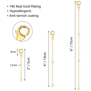 Gold Necklace Extenders,14K Gold Chain Extenders with Lobster Clasp, Durable Plated Solid Brass Necklace Bracelet Anklet Extension Chains(2 4 6 Inches, 3PCS)