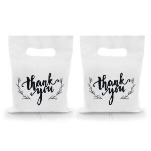 keeparty 100 pcs small thank you merchandise bags plastic goodie bags party favor bags for birthday party baby shower wedding merchandise gifts trade shows (white)