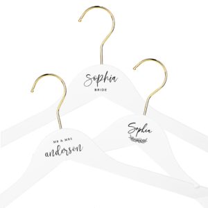 andaz press personalized bridal hangers, premium white wooden hangers for wedding dress, bridesmaid dresses, bridal party, custom name wedding gift, bridesmaid hangers, flower girl, her, 1-pack