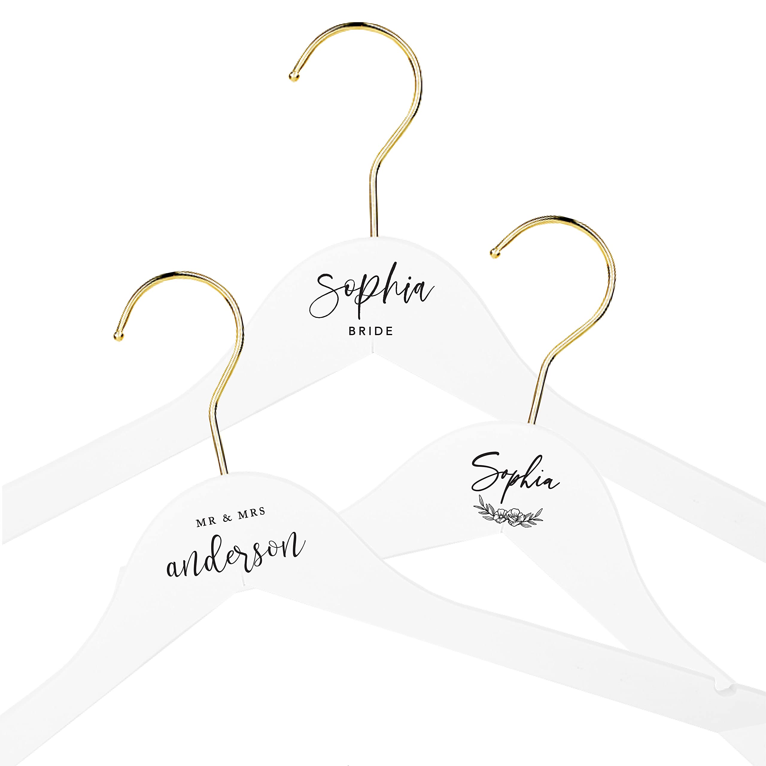 Andaz Press Personalized Bridal Hangers, Premium White Wooden Hangers for Wedding Dress, Bridesmaid Dresses, Bridal Party, Custom Name Wedding Gift, Bridesmaid Hangers, Flower Girl, Her, 1-Pack