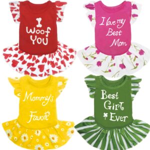 xpudac 4 pieces dog dress girl dog clothes for small dogs girl flower dog dresses for small dogs apparel colorful small dog clothes female (x-small, 4 flower)