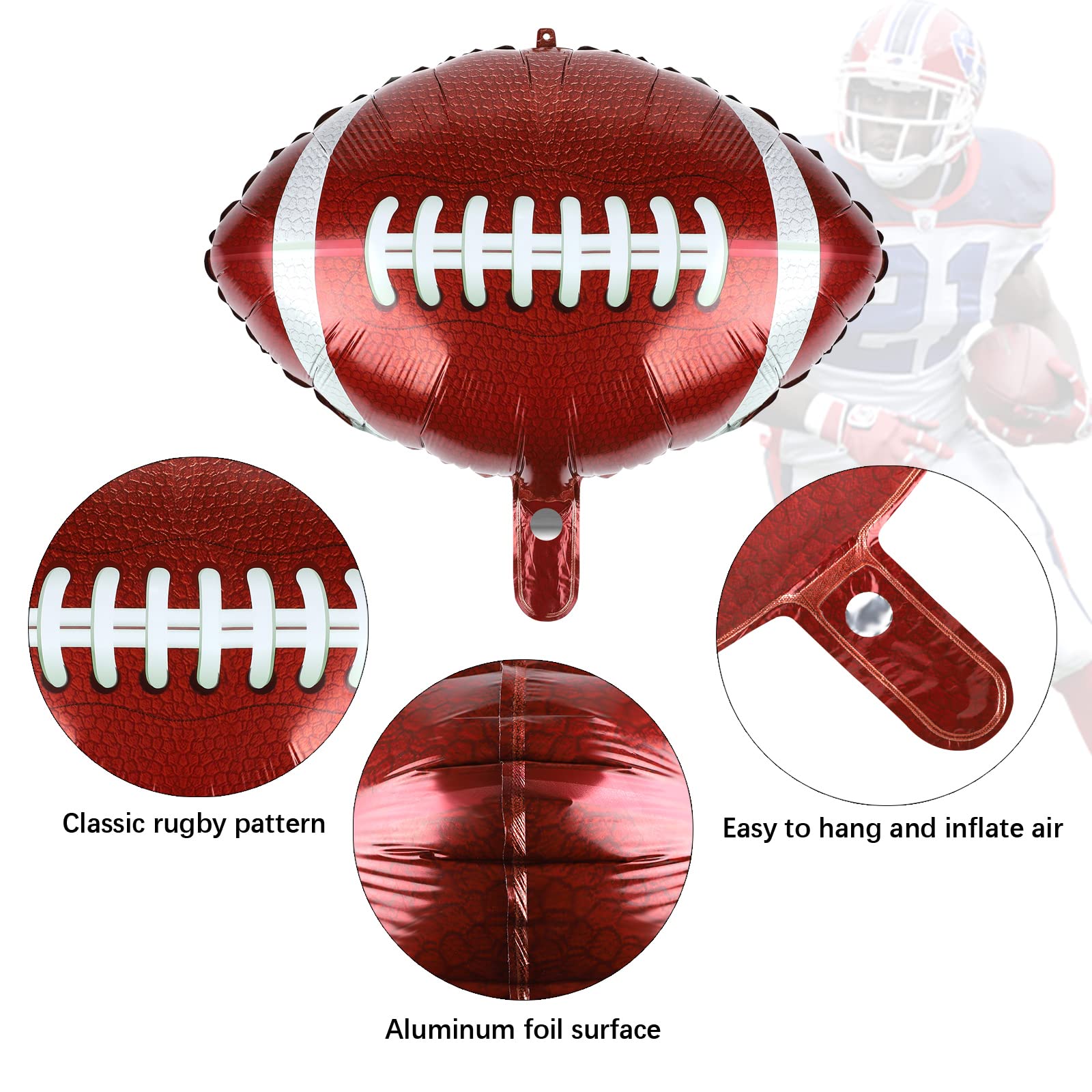 durony 12 Pieces 18 inches Football Balloons Football Themed Party Decorations Foil Mylar Rugby Ball Balloons for Birthday Sports Graduation Party