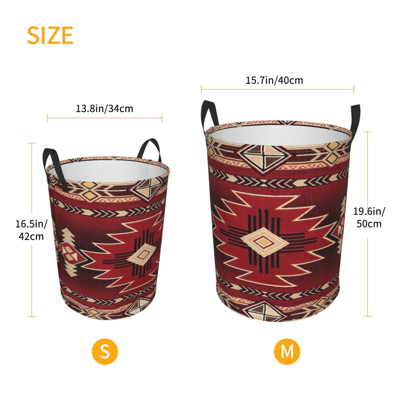 Waterproof Southwestern American Native Indian Tribal Pattern Circular Hamper Round Laundry Baskets Foldable Laundry Bags For Family/Kids/Bathroom/Bedroom/Dorm Medium