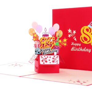 iGifts And Cards Happy 85th Birthday Red Party Box 3D Pop Up Greeting Card - 85th Birthday Gifts For Women, Men, Awesome Eight-Five Bday Presents, 85 Year Old Celebration, Milestone For Husband, Wife