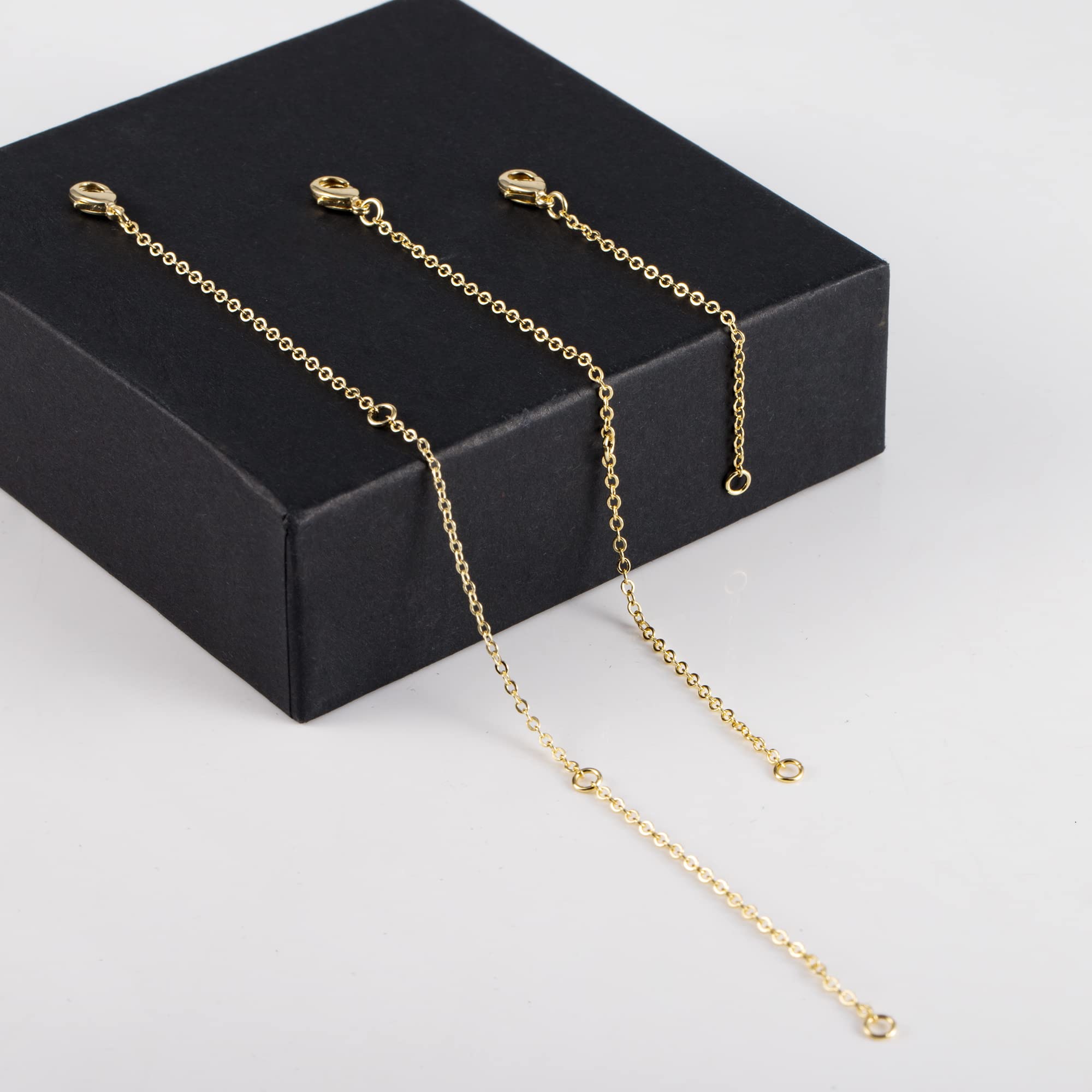 Gold Necklace Extenders,14K Gold Chain Extenders with Lobster Clasp, Durable Plated Solid Brass Necklace Bracelet Anklet Extension Chains(2 4 6 Inches, 3PCS)