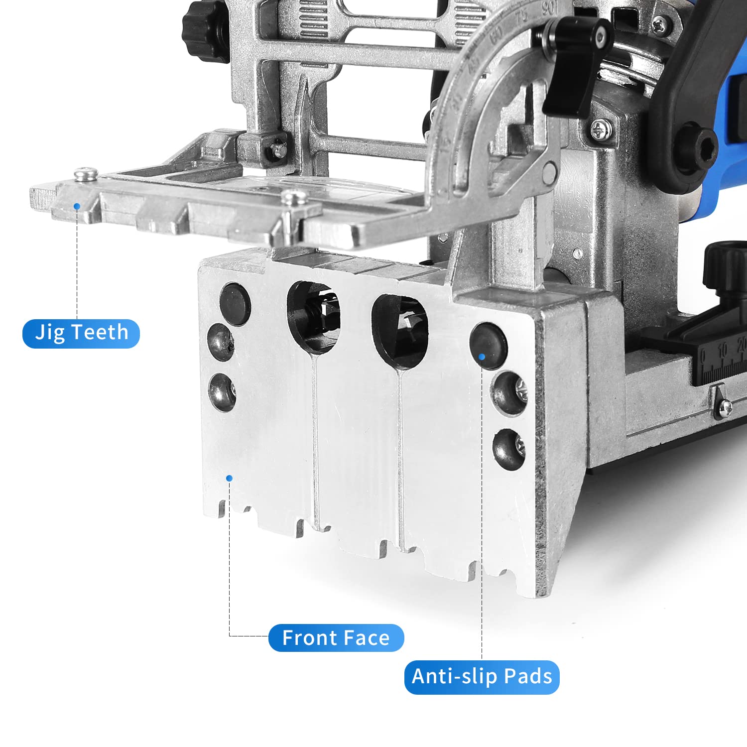 igooo Dual-Spindle Doweling Jointer DJ710, 710W 120V 60Hz, Wood Plate Dowel Joiner, 2X8mm and 2X6mm Drilling Bits, 80 Dowels