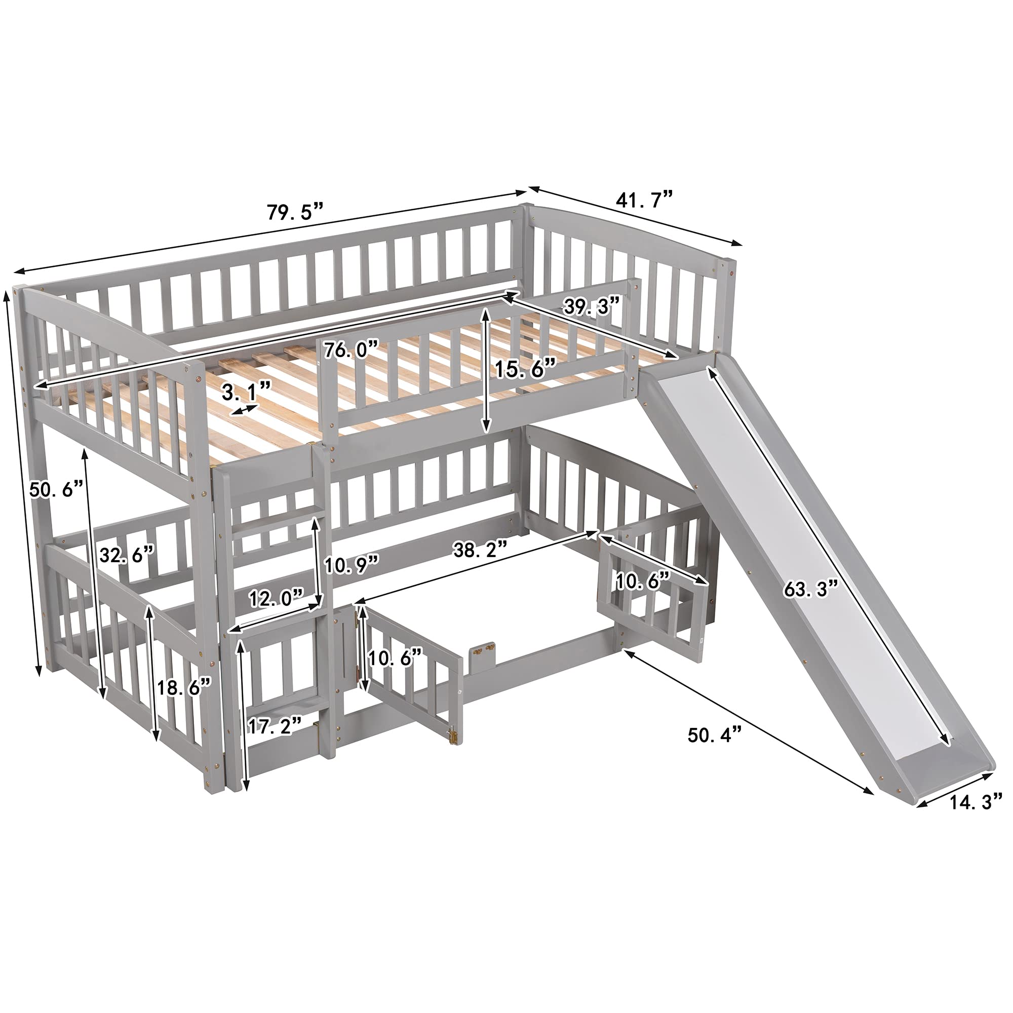 Twin Over Twin Bunk Bed with Fence Door,Slide and Ladder - Bunk Bed for Family, Kids, Teens,No Box Spring Needed