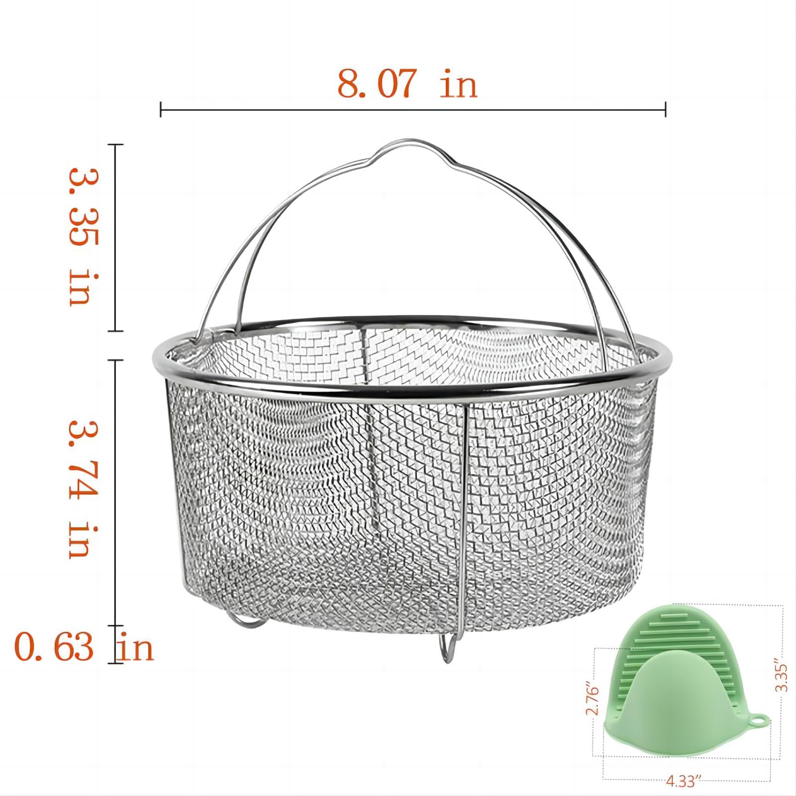 GREATLINK Mesh Steamer Basket, Stainless Steel Mesh Net Strainer Basket and Insert, Pressure Cookers and Pots,for Washing, Fry, Steam or Cook Fruits,Vegetables and Pastas (Free 2 Pcs silicone gloves)