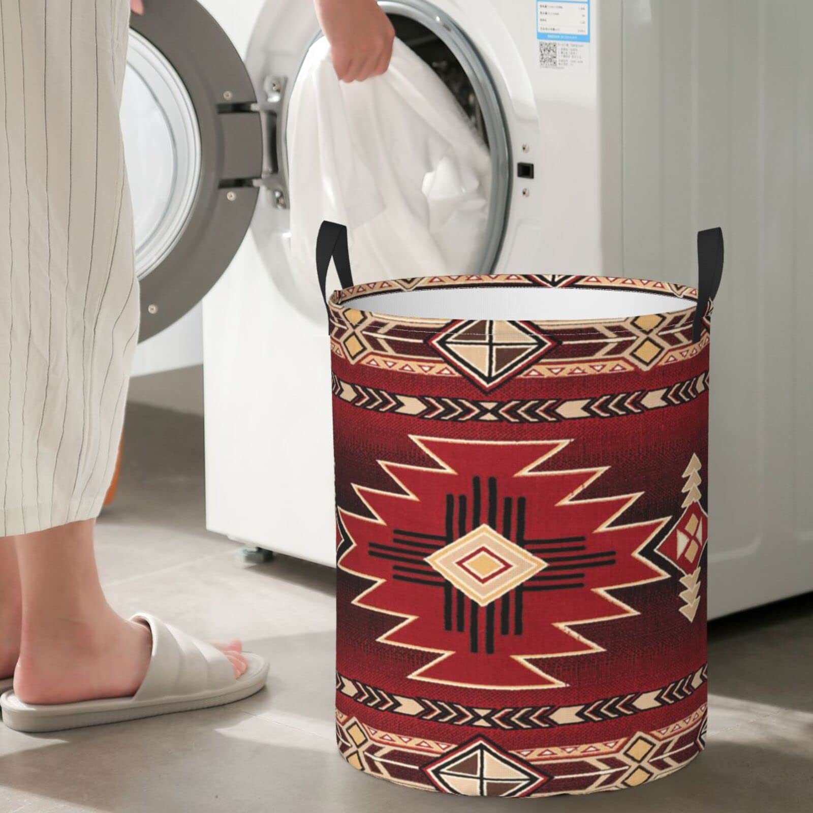 Waterproof Southwestern American Native Indian Tribal Pattern Circular Hamper Round Laundry Baskets Foldable Laundry Bags For Family/Kids/Bathroom/Bedroom/Dorm Medium