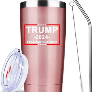 ATHAND Donald Trump Gifts Mug - Trump 2024 Take America Back - Funny Patriotic Insulated Tumblers with Lid & Straw 20 oz | Stainless Steel Cups Travel Coffee Mug | Novelty Gifts for Women (Rosegold)