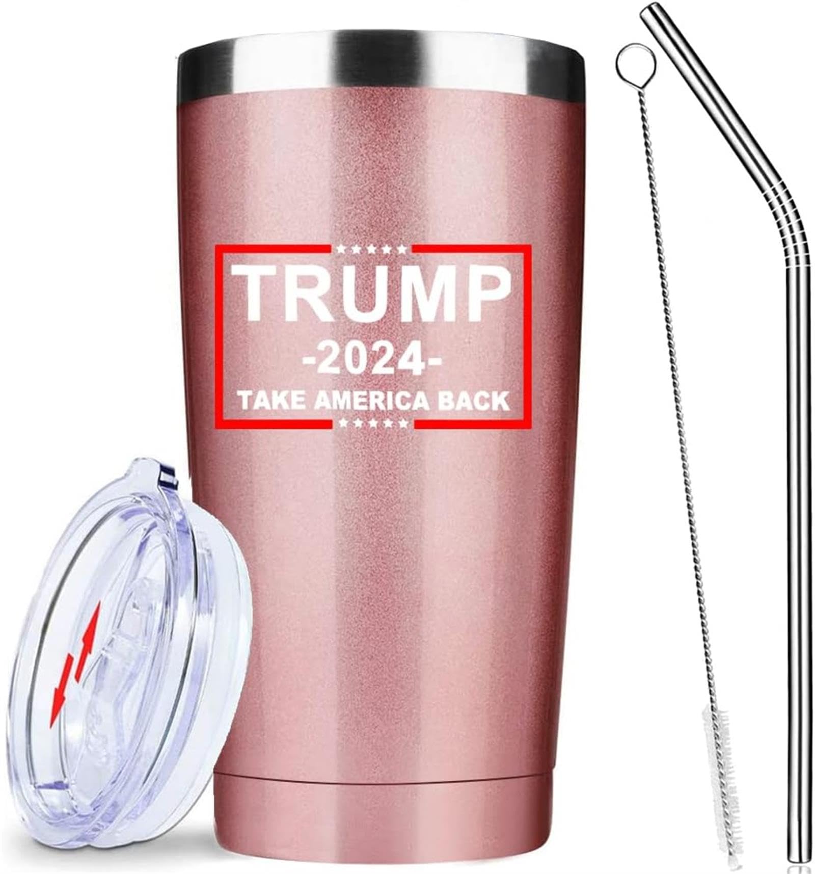 ATHAND Donald Trump Gifts Mug - Trump 2024 Take America Back - Funny Patriotic Insulated Tumblers with Lid & Straw 20 oz | Stainless Steel Cups Travel Coffee Mug | Novelty Gifts for Women (Rosegold)