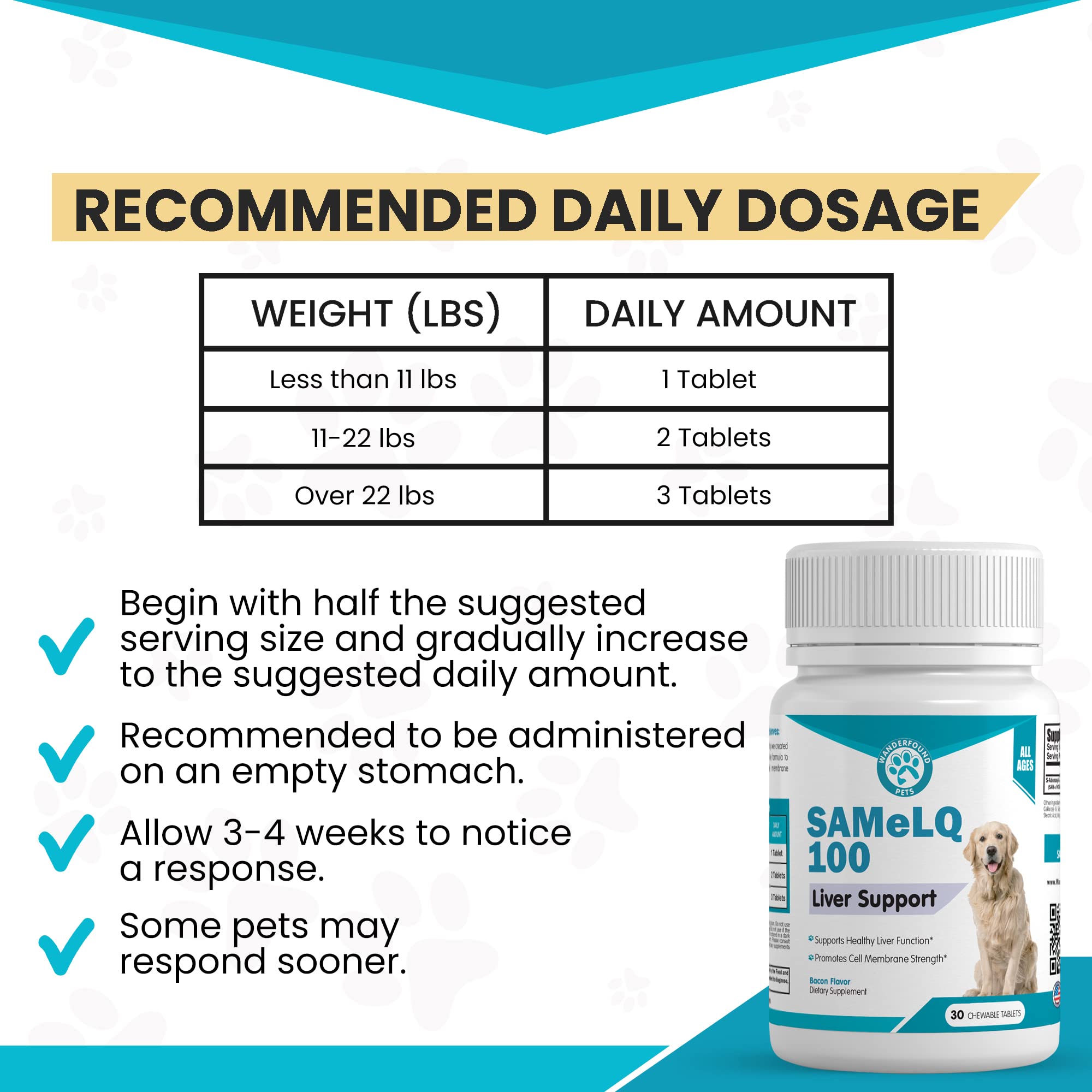 Same 100, Liver Support for Dogs, SAM e Chewable Hepatic Support for Dogs, Promotes Cell Membrane Strength, Bacon Flavor (60 Count)