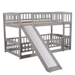 Twin Over Twin Bunk Bed with Fence Door,Slide and Ladder - Bunk Bed for Family, Kids, Teens,No Box Spring Needed