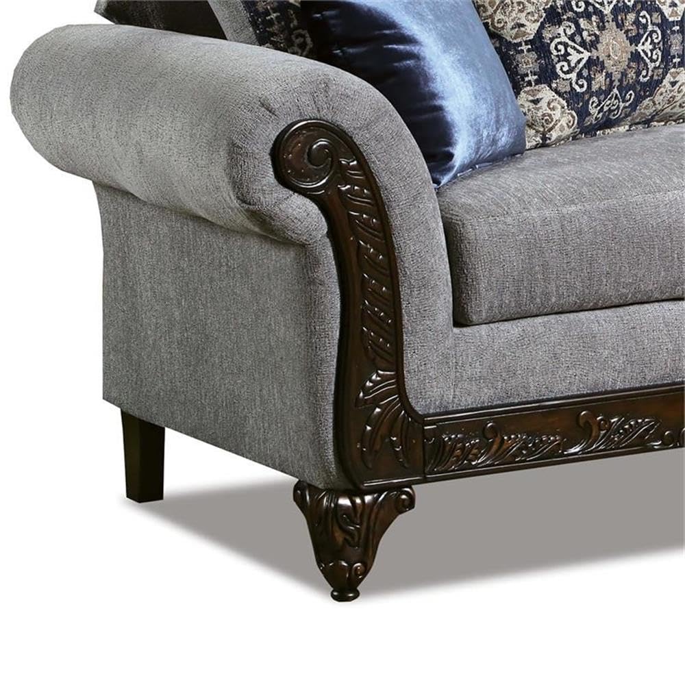 Furniture of America Lantz Traditional Chenille Upholstered Sofa in Gray