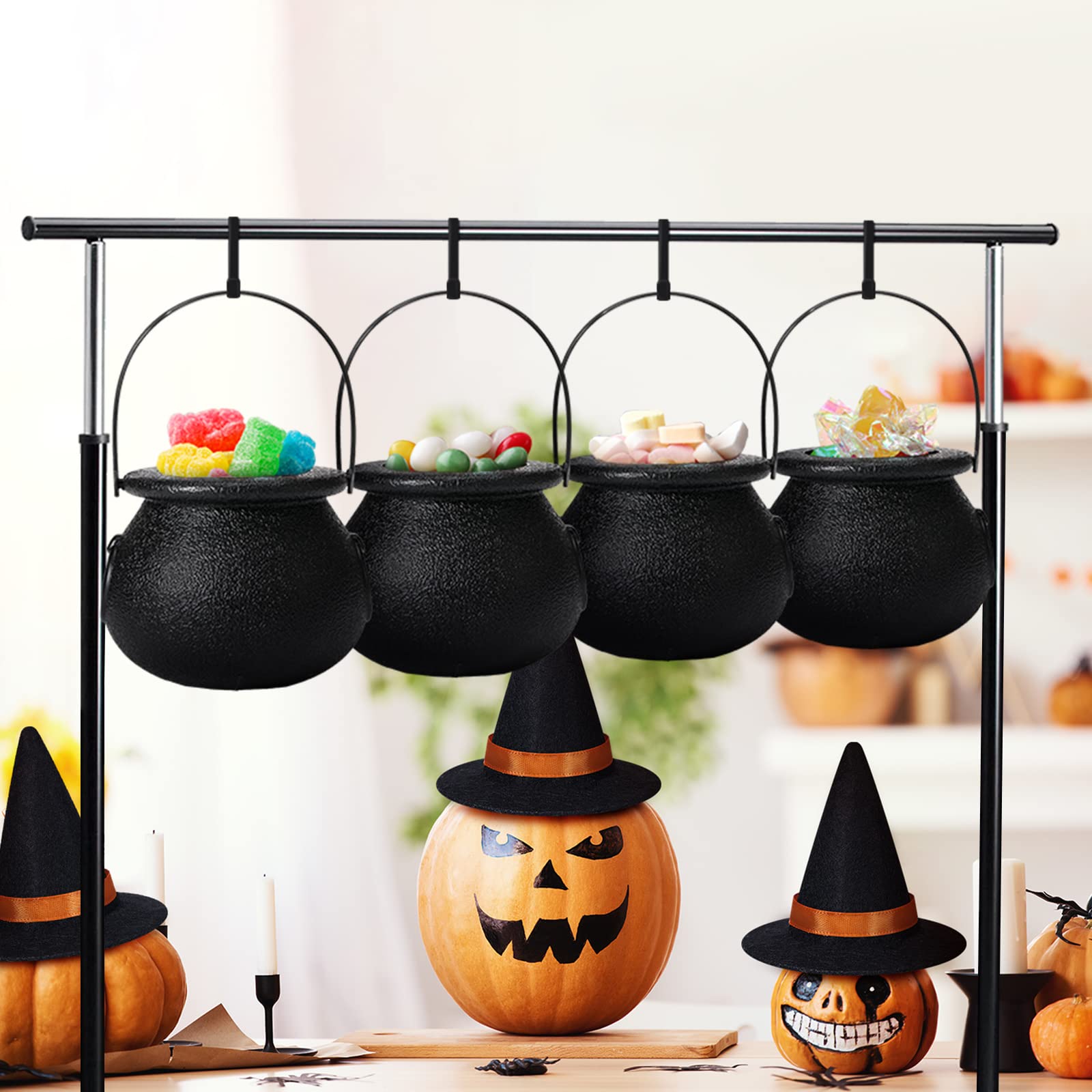 12 Pcs Halloween Mini Witch Hats Candy Cauldron Mini Broom Witch Craft Miniatures Wizard Accessory for Halloween Decorations(Vivid Style)