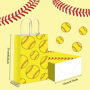 gisgfim 16 Pcs Softball Party Treat Bags Favor Softball Goodie Treat Bags Softball Present Bags Kraft for Sport Softball Theme Birthday Party Decorations Supplies