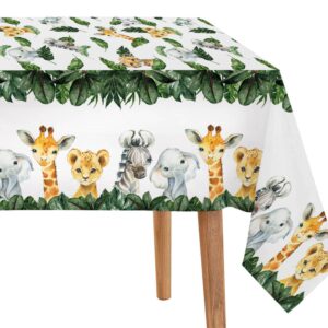 Yuzioey 3 Pack Jungle Safari Tablecloths Wild Animals Table Cover, Safari Baby Shower Decorations, 108" x 54" Wild One Birthday Party Supplies