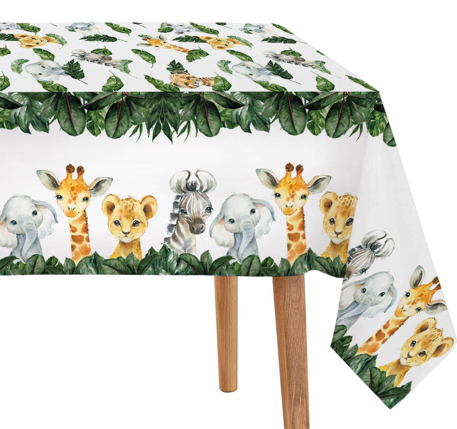 Yuzioey 3 Pack Jungle Safari Tablecloths Wild Animals Table Cover, Safari Baby Shower Decorations, 108" x 54" Wild One Birthday Party Supplies