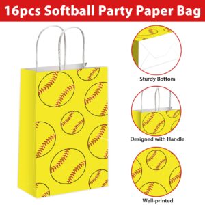 gisgfim 16 Pcs Softball Party Treat Bags Favor Softball Goodie Treat Bags Softball Present Bags Kraft for Sport Softball Theme Birthday Party Decorations Supplies