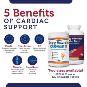 Cardio Tabs Heart Support Supplement for Dogs - Aids Cardio Support and Cardio Strength Supplement for Dog, L-Taurine, L-Carnitine, Hawthorn, L Arginine, Coenzyme Q10 - Made in USA - 120 Tablet