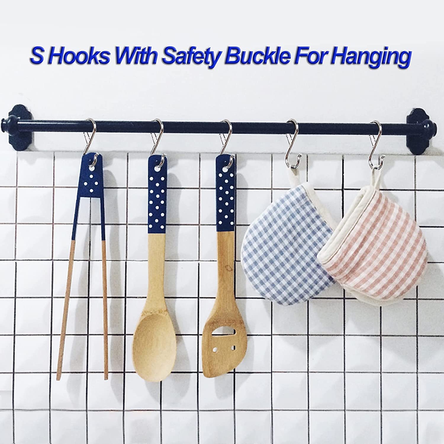 10 Pack Heavy Duty S Hooks Stainless Steel S Shaped Hooks Hanging Hangers for Kitchenware Spoons Pans Pots Utensils Clothes Bags Towers Tools Plants Heavy Duty Rustproof Safety Buckle Design(Sliver)