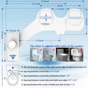 Bidet Attachment for Toilet, ANBSR Ultra-Slim Bidet Attachment Dual Nozzle (Frontal Rear/Feminine Wash) Fresh Cold Water Non-Electric Bidet Toilet Seat Attachment Adjustable Water Pressure