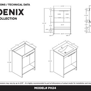 Fine Fixtures Phoenix 24 in. W x 18.5 in. D x 33.5 in. H Bathroom Vanity in Walnut with White Ceramic Sink [Full Assembly Required]