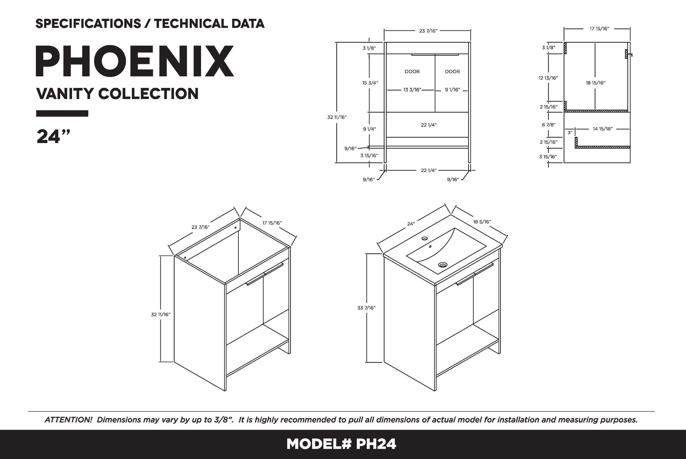 Fine Fixtures Phoenix 24 in. W x 18.5 in. D x 33.5 in. H Bathroom Vanity in Walnut with White Ceramic Sink [Full Assembly Required]