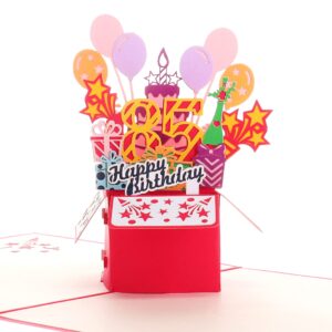 iGifts And Cards Happy 85th Birthday Red Party Box 3D Pop Up Greeting Card - 85th Birthday Gifts For Women, Men, Awesome Eight-Five Bday Presents, 85 Year Old Celebration, Milestone For Husband, Wife