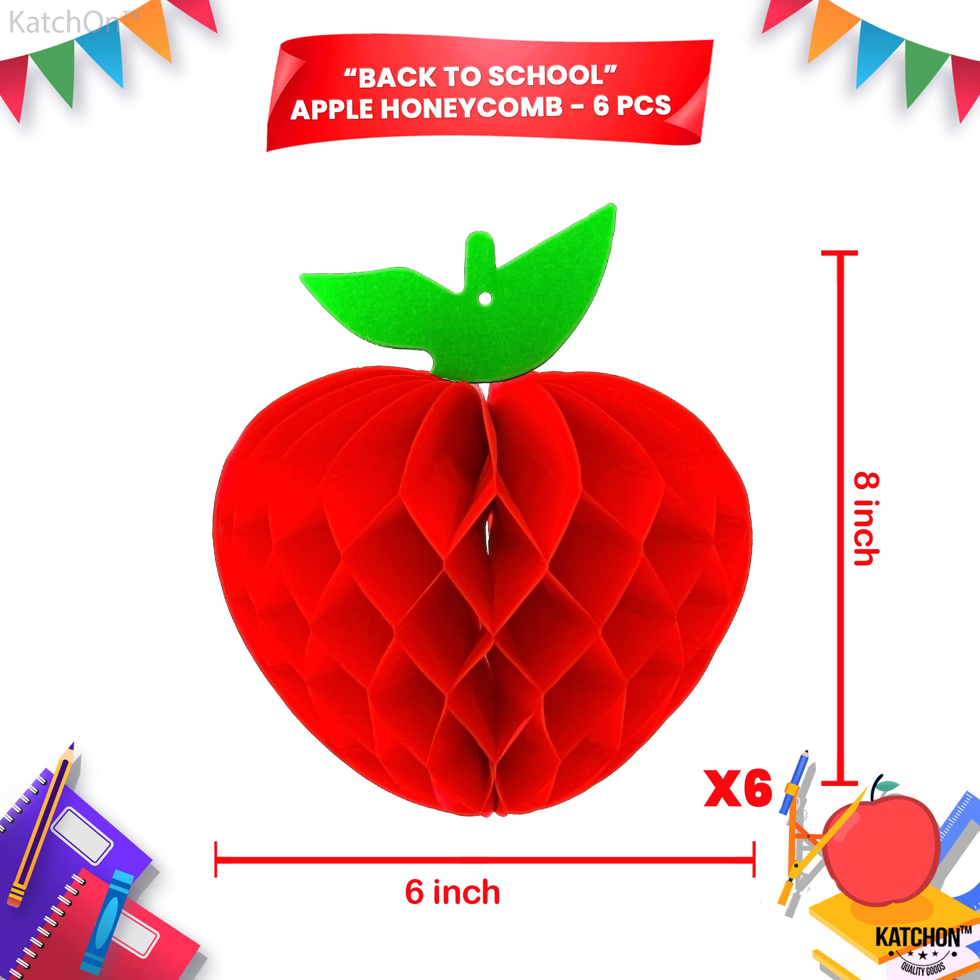 KatchOn, Red Apples Honeycomb Centerpiece Decorations - Large, Pack of 6 | Back to School Decorations for Classroom | Apples Hanging Decoration | Apples Honeycomb Garland, Apples Decorations for Party