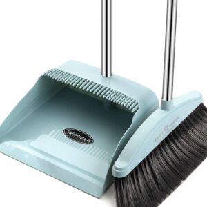 qulse broom and dustpan set for home - dust pans with long handle - outdoor indoor for home kitchen room office,must haves for home (blue)