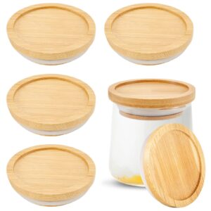 6 pack yogurt jar lids set bamboo wood lids with silicone sealing rings compatible with oui yogurt jars airtight glass storage