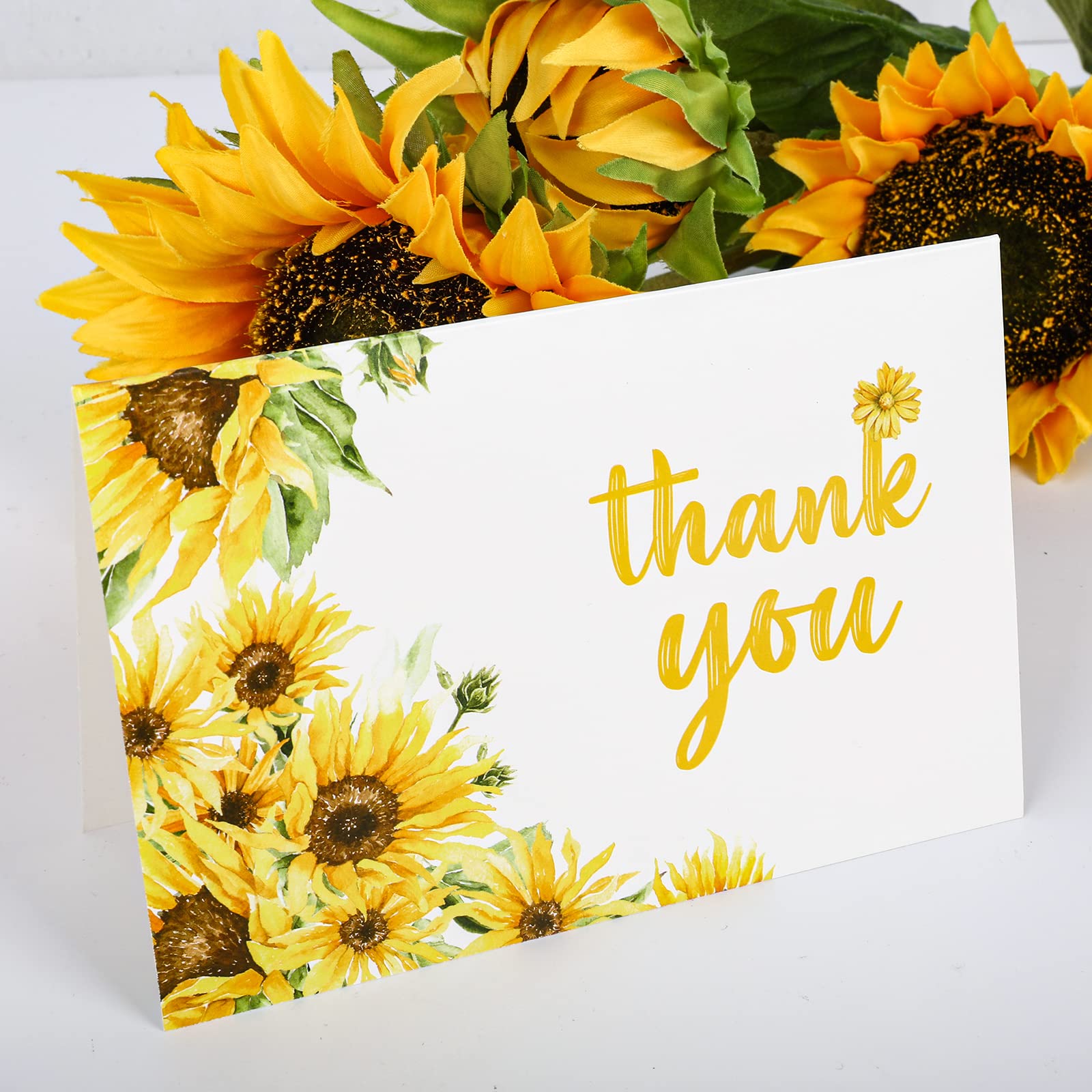 AnyDesign Sunflower Thank You Cards Bulk 36 Pack Thank You Notes with Matching Seal Stickers White Envelopes Watercolor Summer Floral Greeting Cards for Wedding Baby Shower Bridal Birthday Party