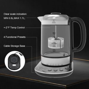 Davivy Smart Electric Kettle with Temperature Control & Tea Infuser - 1500W Quick Boil, Keep Warm Function, Dry-Boil Protection - 1.7L Borosilicate Glass Water Boiler & Tea Maker