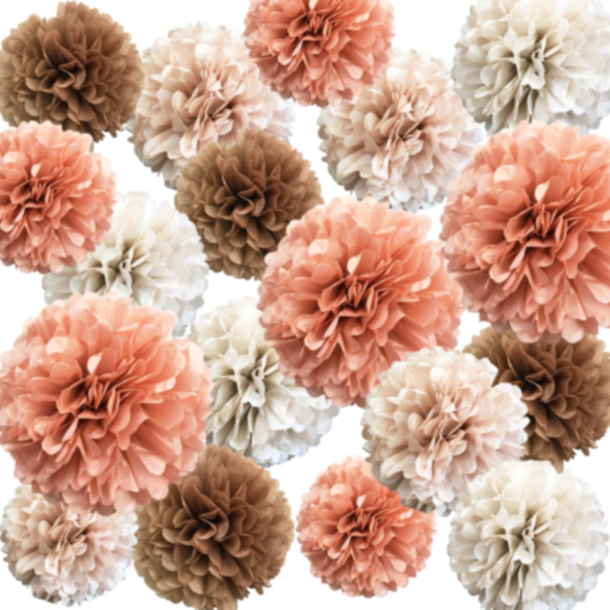 Tissue Pom Poms Wedding Party Decorations – 20 Pieces Dusty Pink Brown Pastel Cream Ivory Paper Flowers Kit for Engagement Bridal Baby Shower Bachelorette Hanging Decor (Rose Gold)