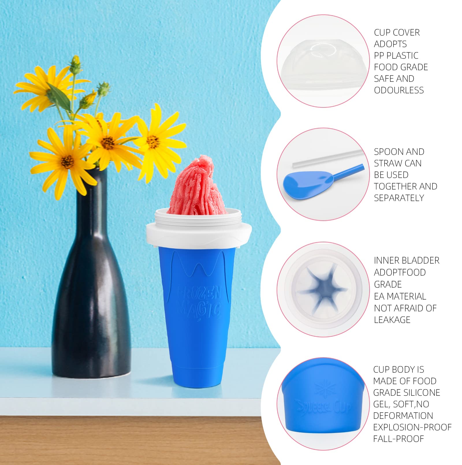 Slushy Maker Cup, Frozen Magic Squeeze Cup Cooling Maker Cup Quick Frozen Smoothies Cup Ice Cream Maker Cup for Children