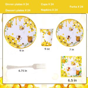 Bee Party Supplies, Bee Plates and Napkins, Bee Party Plates, Cups, Napkins and Cutlery, Bee Party Decorations for Baby Shower, Bee Birthday, Happy Bee Day, Serves 24