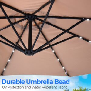 SereneLife 10ft Patio Table Umbrella, Tan, 6 Sturdy Ribs with Push Button Tilt, Easy Close Crank, Outdoor Furniture for Garden Lawn Deck Pool and Beach, Rust Resistant Pole, Weatherproof Fabric