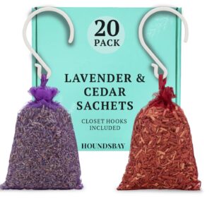 all-natural cedar and lavender sachet (20 pack) with hanger hooks included: 10 lavender sachets for drawers and closets, 10 cedar sachets best moth repellent for clothes