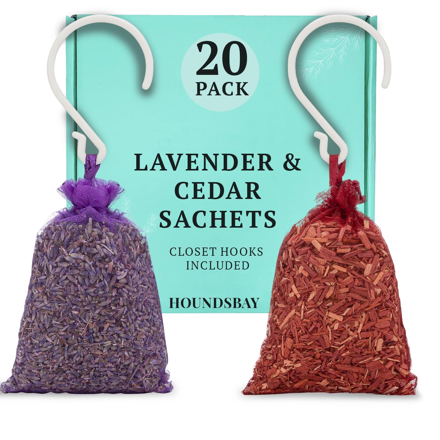 All-Natural Cedar and Lavender Sachet (20 Pack) with Hanger Hooks Included: 10 Lavender Sachets for Drawers and Closets, 10 Cedar Sachets Best Moth Repellent for Clothes