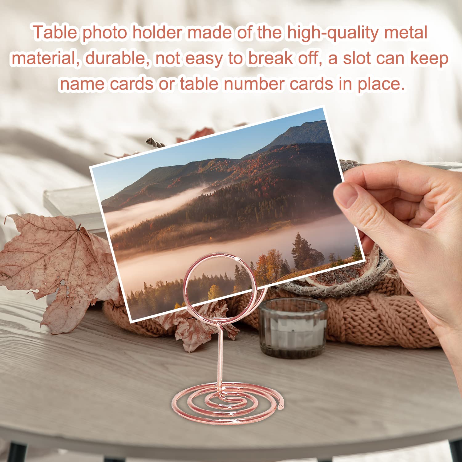 MLURCU Table Number Holders 24PCS Mini Place Card Holders 2 Inch Short Wire Picture Holders Table Number Stands for Wedding Reception Graduation Party Restaurant Photo Menu Memo Holder（Rose Gold）