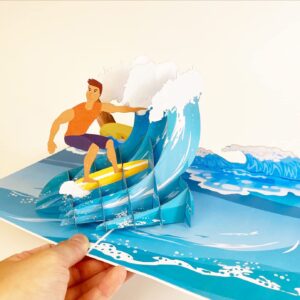 POP CARD EXPRESS Surfer Pop Up Birthday Card - Surfing, Ocean, Happy Birthday, Just Because, Special Days, Retirement, Graduation, Friendship,Anniversary Card, Unique Gifts For Men, Women