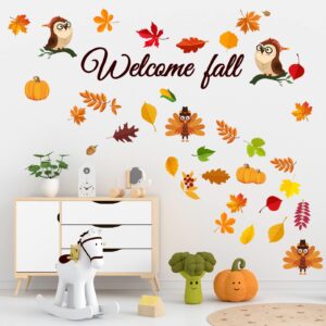 87 Pcs Fall Thanksgiving Wall Decals Maple Leaves Acorns Wall Sticker Autumn Party Supplies Thanksgiving Wall Stickers for Home Office Living Room Classroom Holiday Harvest Wall Decor (Maple Leaf)