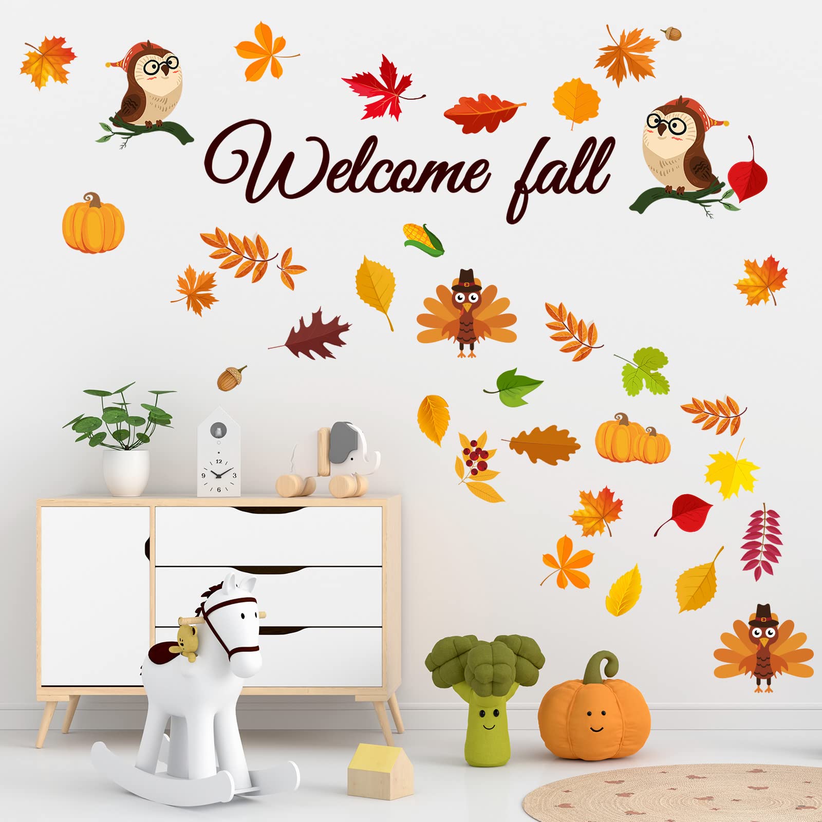 87 Pcs Fall Thanksgiving Wall Decals Maple Leaves Acorns Wall Sticker Autumn Party Supplies Thanksgiving Wall Stickers for Home Office Living Room Classroom Holiday Harvest Wall Decor (Maple Leaf)