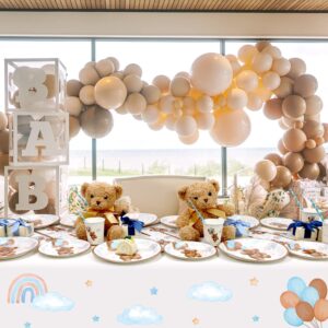 Teddy Bear Baby Shower Decorations Plates Set for 25,Boho Paper Plates Cups Napkins Straws for Boy Brown Blue Disposable Tableware Birthday Party Supplies