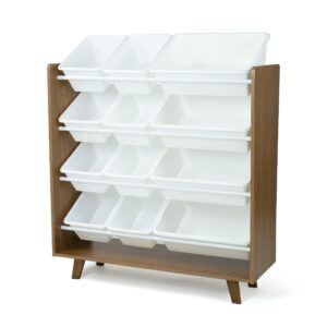 humble crew 12-bin toy storage mid-century organizer, wood/white