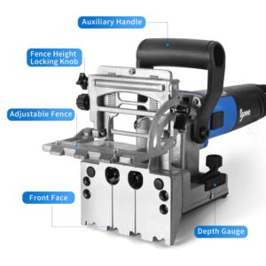 igooo Dual-Spindle Doweling Jointer DJ710, 710W 120V 60Hz, Wood Plate Dowel Joiner, 2X8mm and 2X6mm Drilling Bits, 80 Dowels