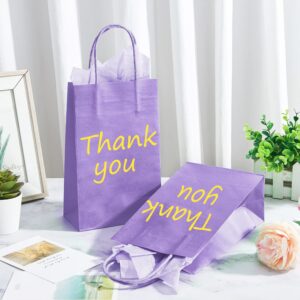 DjinnGlory 24 Pack Small Purple Lavender Paper Gift Bags with Handles 9x5.5x3.15 Inch and 24 Tissue Paper for Business Birthday Wedding Bridal Baby Shower Party Favors Goodies